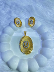 Gold-Plated Textured Pendant Set with CZ Accents
