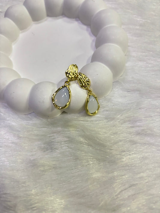 Organic Gold Textured Drop Earrings – Pearl & Stone Duo