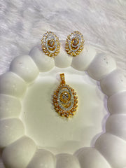Gold-Plated Oval Cluster Pendant Set with Earrings – CZ Stone Jewelry
