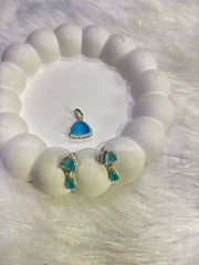 Tri-Color Stone Drop Pendant & Earrings Set – Pink, Green & Blue | Elegant Party Wear Jewelry