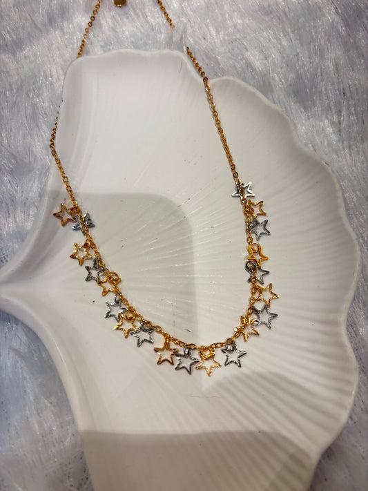Gold & Silver Star Charm Necklace – Minimal Layering Jewelry for Women