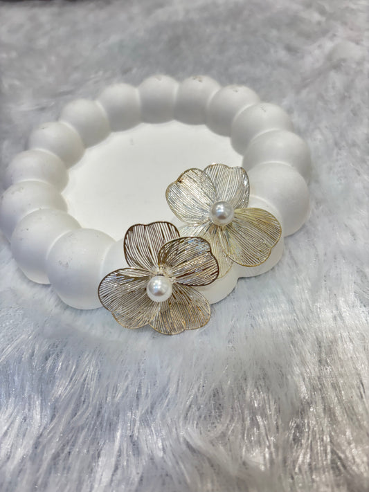 Gold & Silver-Toned Pearl Floral Earrings