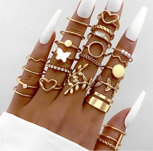 20 Pcs Gold Plated Stackable Rings Set – Adjustable Minimal & Statement Finger Jewelry