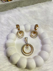 Elegant Dual Circle Pearl Jewelry Set – Gold & CZ Pendant with Matching Earrings