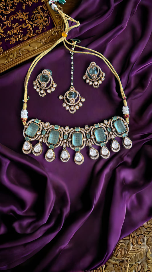 Aqua Majesty Kundan Necklace Set