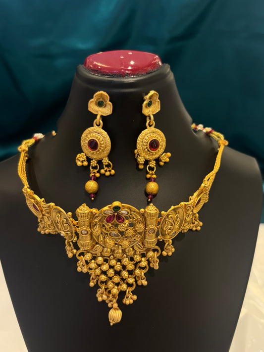 Gold Plated Red Traditional Choker Set – Festive & Bridal Jewelry