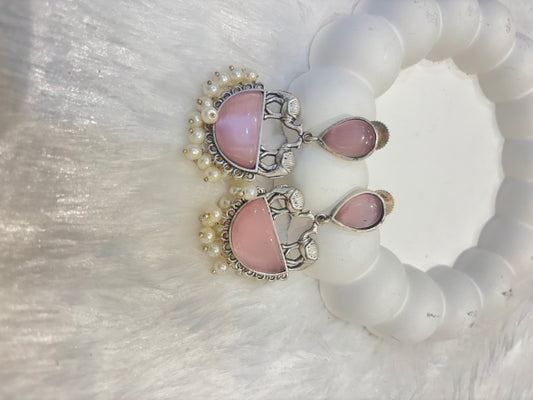 Oxidized Semi Circle Stone Earring