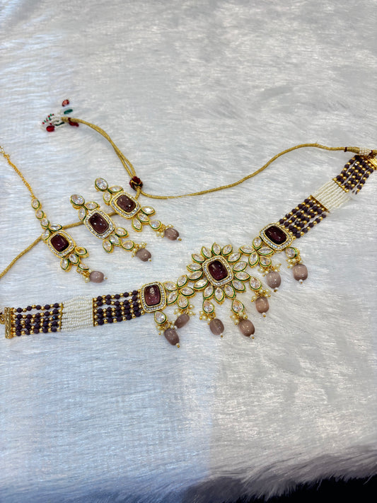 Pearl & Kundan Choker Set with Maangtika – Elegant Traditional Bridal Jewelry
