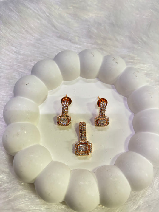 Elegant Square-Cut Stone Pendant & Earrings Set – Multi-Color Options