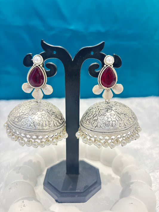 Oxidized Jhumka With Colourful Tear Drop Design