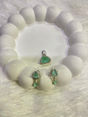 Tri-Color Stone Drop Pendant & Earrings Set – Pink, Green & Blue | Elegant Party Wear Jewelry