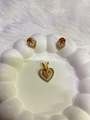 Gold-Plated Sparkling Heart Pendant Set with Earrings