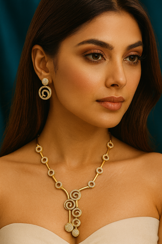 Spiral Shaped Rose Gold Plated Necklace Set – Modern Elegant Jewelry for Women