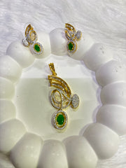 Dual-Tone Oval Gemstone Pendant Set with Earrings