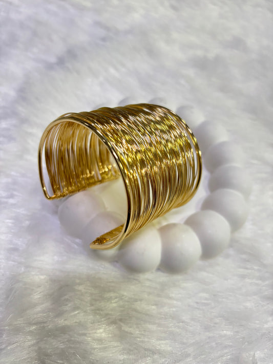 Textured Wire Kada Set – Gold & Silver Wide Cuff Bangles