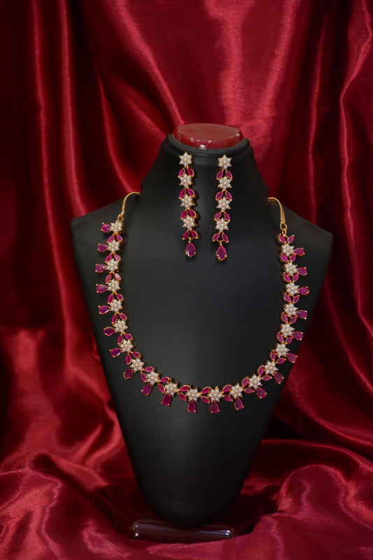 Stone & Pearl Lined Necklace Set – Elegant Traditional Jewelry for Women