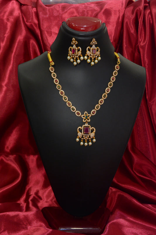 Traditional Mehendi Polish Necklace Set – Antique Gold Finish Jewelry for Women