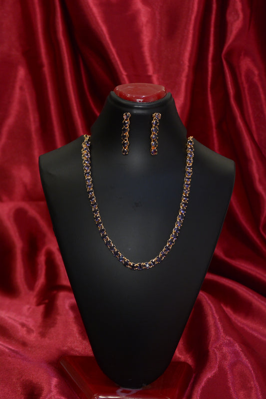 Gold Plated AD Stone Delicate Necklace Set – Elegant American Diamond Jewelry for Women