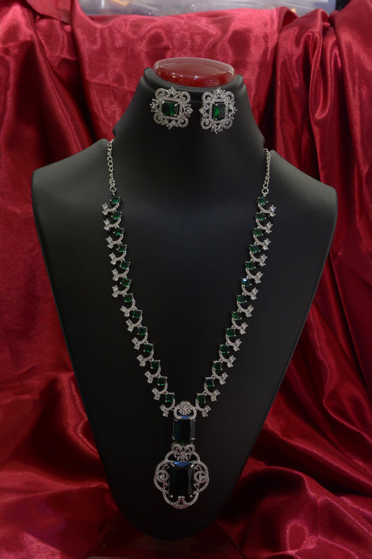 Long Nita Ambani Silver Plated Necklace Set – Regal Statement Jewelry for Women