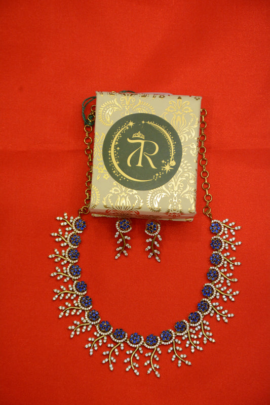 Mehendi Polish Stone Necklace Set – Antique Finish Traditional Jewelry