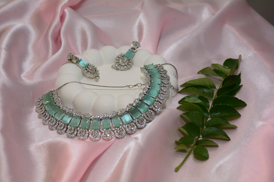 Square Teal Silver Plated Necklace Set