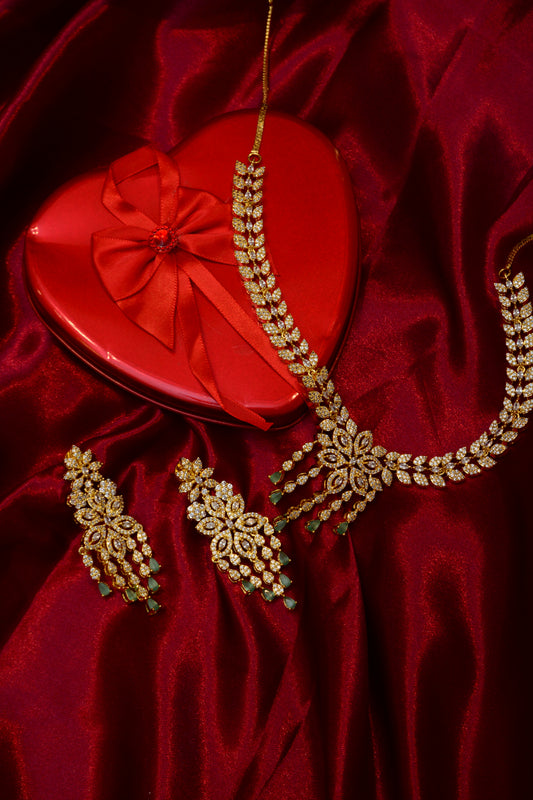 Teal AD Gold Plated Necklace Set