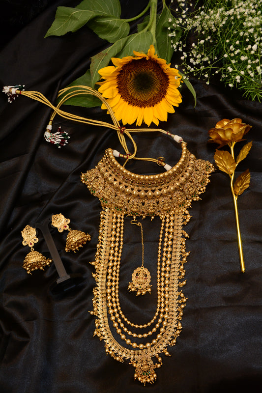 Bridal Gold Plated Choker abd Long Necklace Set