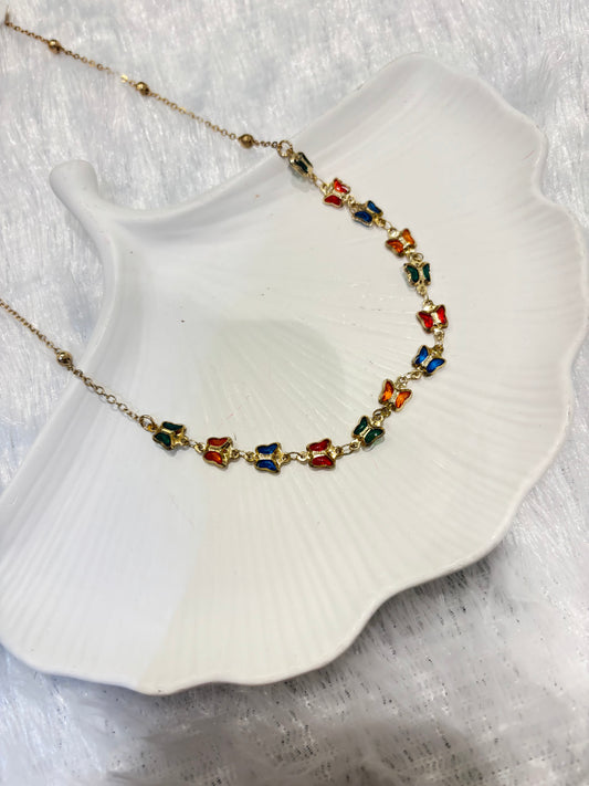 Gold Plated Multicolor Butterfly Necklace