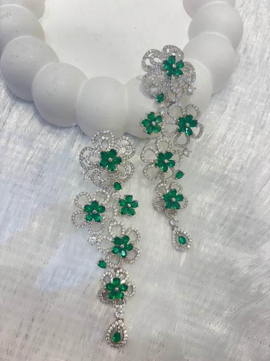 Floral Cascade CZ Dangler Earrings