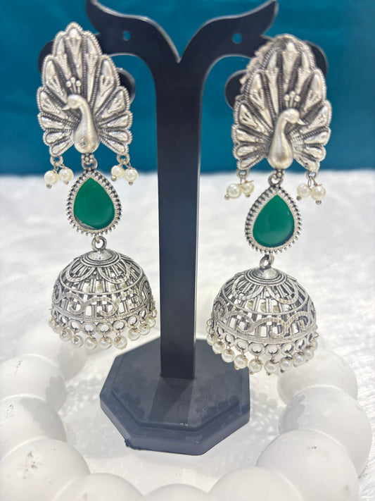 Long Peacock Tear Drop Stone Jhumka