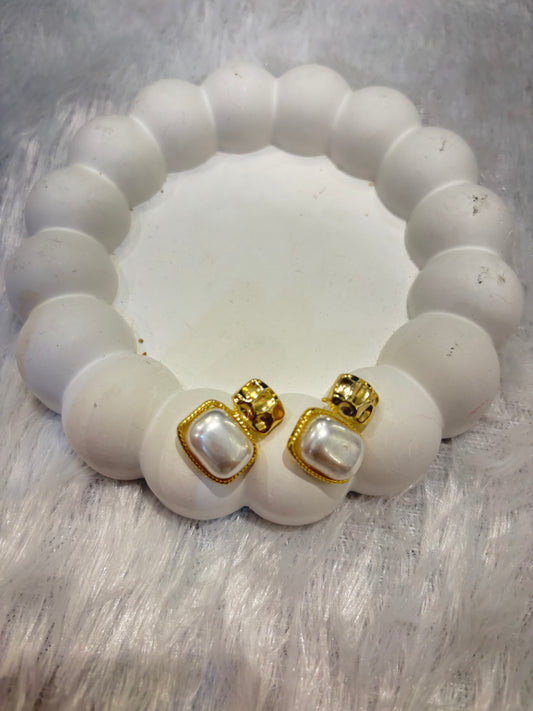 Square Pearl Stud Earrings – Gold & Silver Finish