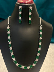 Single Lined AD Necklace Set – Minimal Elegant American Diamond Jewelry