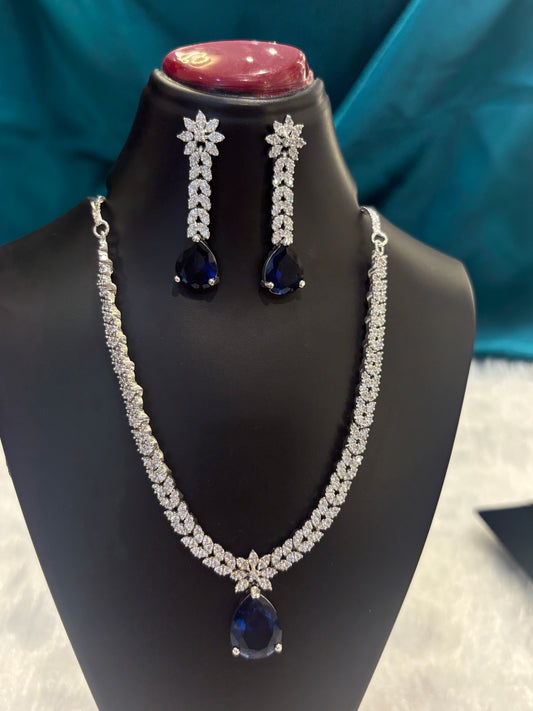 AD Tear Drop Necklace Set – Elegant American Diamond Jewelry for Women