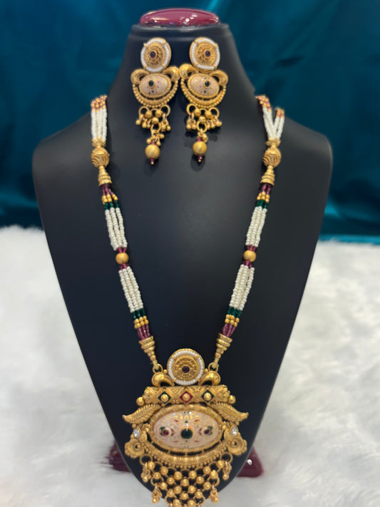 Gold Plated and Pearl Rajwadi Maala Set – Royal Traditional Jewelry