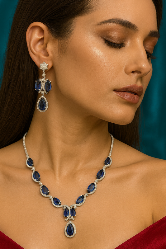 Purple Stone AD Silver Plated Necklace Set – Elegant American Diamond Jewelry for Women