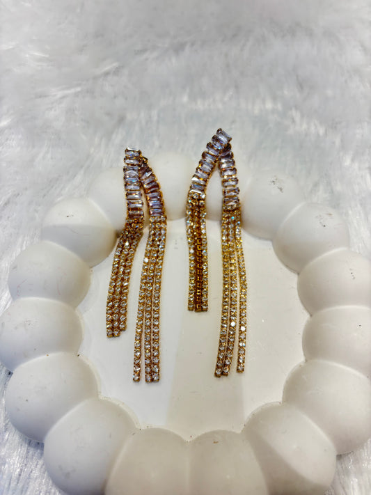 Gold Plated Multi-Strand Crystal Long Drop Earrings