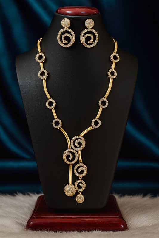 Spiral Shaped Rose Gold Plated Necklace Set – Modern Elegant Jewelry for Women
