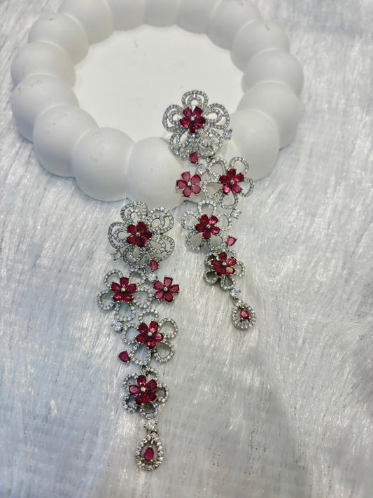 Floral Cascade CZ Dangler Earrings
