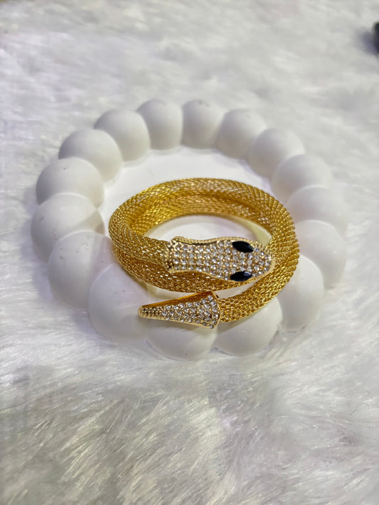 Gold Plated Snake Kada – Designer Stone-Studded Statement Bangle