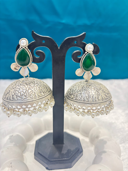 Oxidized Jhumka With Colourful Tear Drop Design