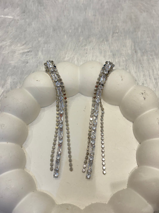 Dual Tone Crystal Long Dangler Earrings – Gold & Silver Finish