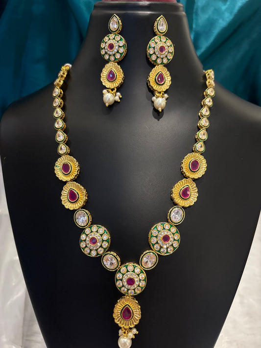 Multicolor Long Kundan Necklace Set – Traditional Bridal & Festive Jewelry