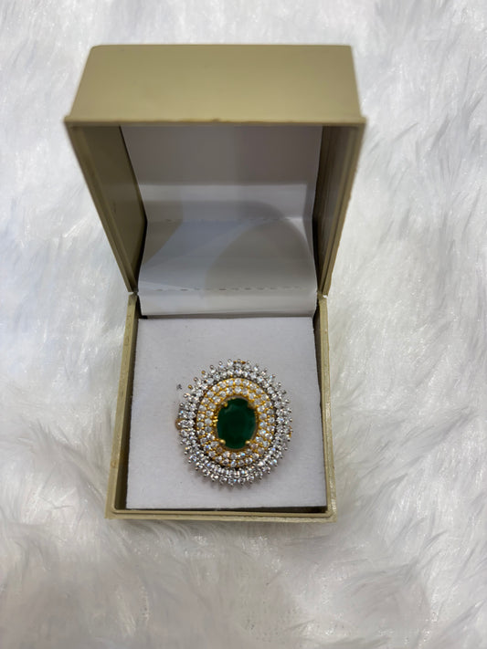 AD Dual Toned Ring with Coloured Stone – Elegant Adjustable Party & Festive Jewelry