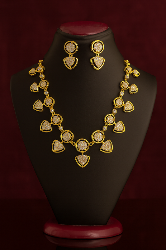 Rose Gold Plated Triangle Shaped Necklace Set – Modern Geometric Jewelry for Women