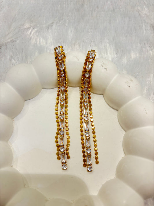 Dual Tone Crystal Long Dangler Earrings – Gold & Silver Finish