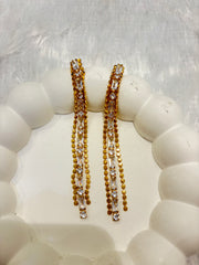 Dual Tone Crystal Long Dangler Earrings – Gold & Silver Finish