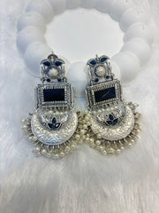 Long Oxidized Rectangular Stones Earrings