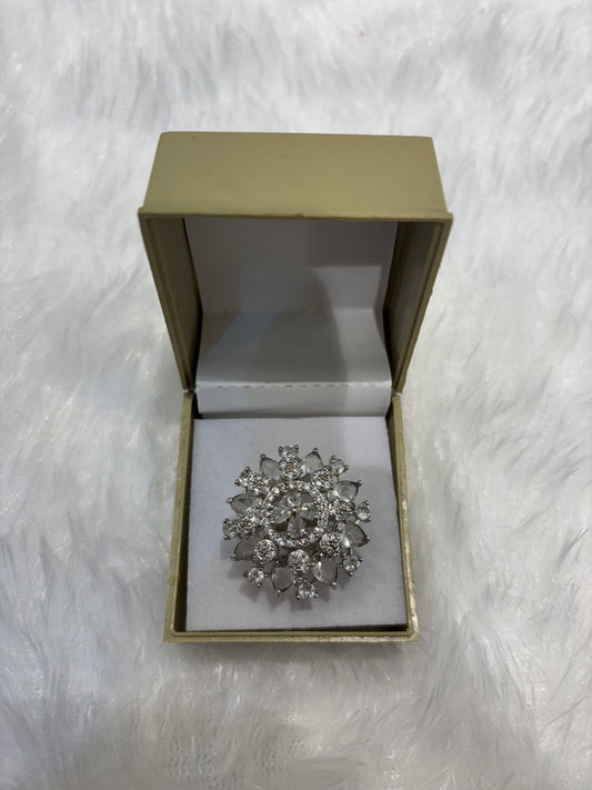 Luxurious AD Round Flower Ring – Elegant Floral American Diamond Jewelry