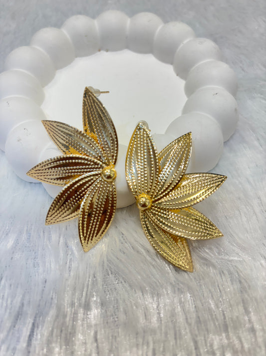 Golden Floral Leaf Statement Earrings