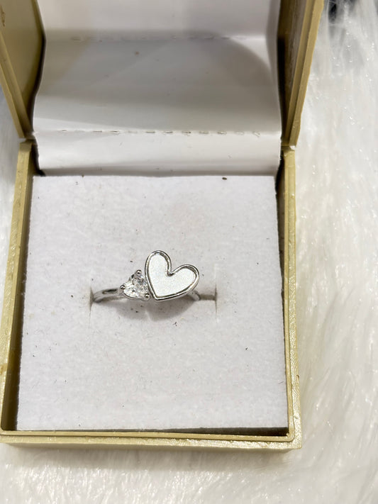 White Heart Silver Plated Ring – Romantic Adjustable Jewelry for Women